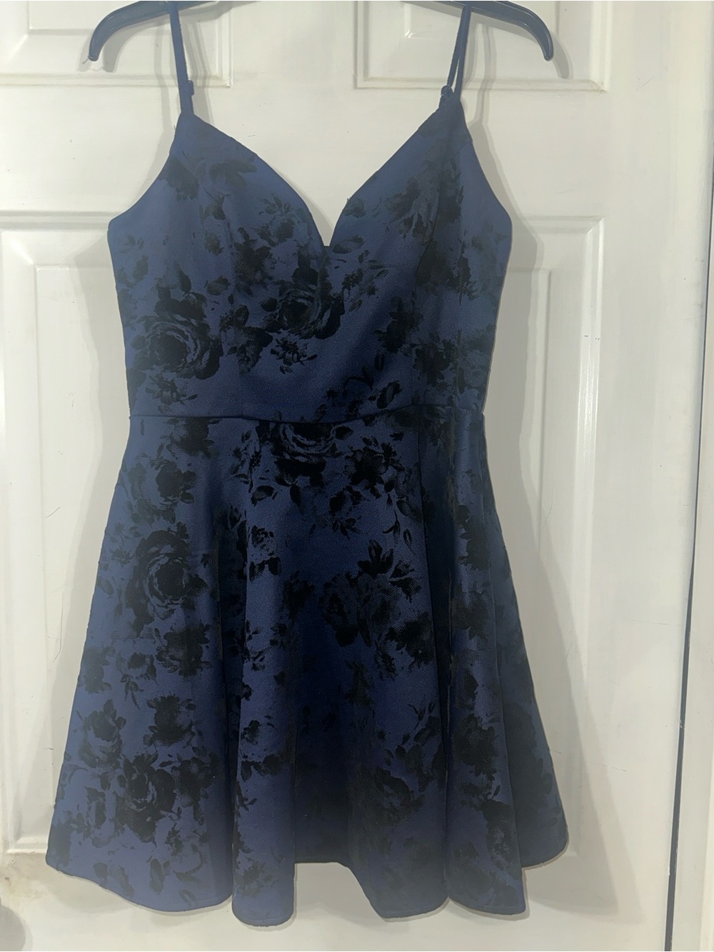 B. Smart Navy Blue & Black Floral Mini Dress